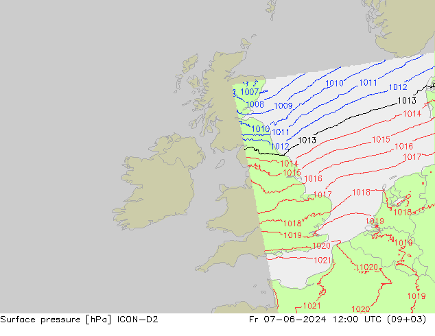 Surface pressure ICON-D2 Fr 07.06.2024 12 UTC