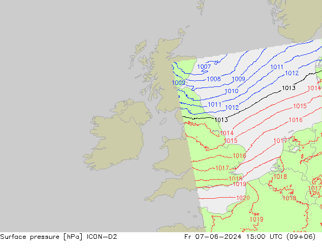 Surface pressure ICON-D2 Fr 07.06.2024 15 UTC