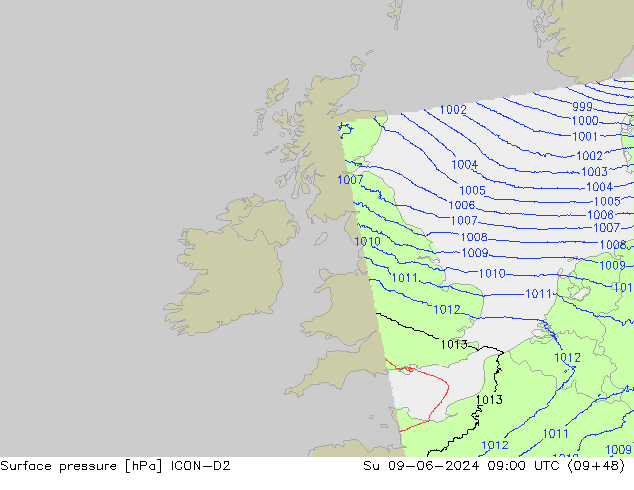 Surface pressure ICON-D2 Su 09.06.2024 09 UTC