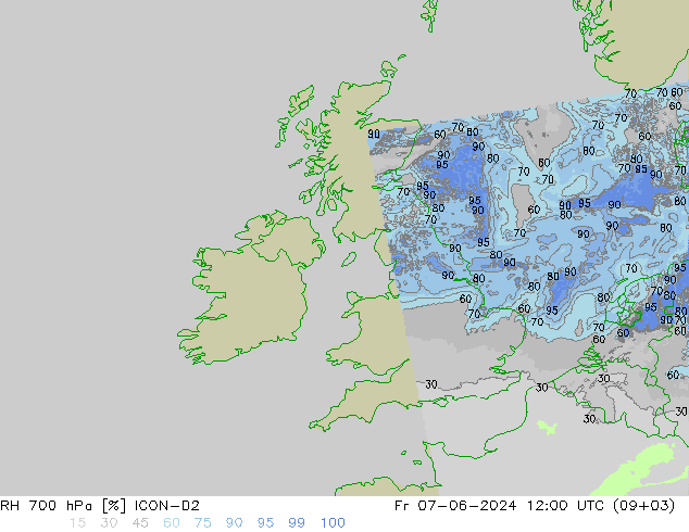 RH 700 hPa ICON-D2 Pá 07.06.2024 12 UTC