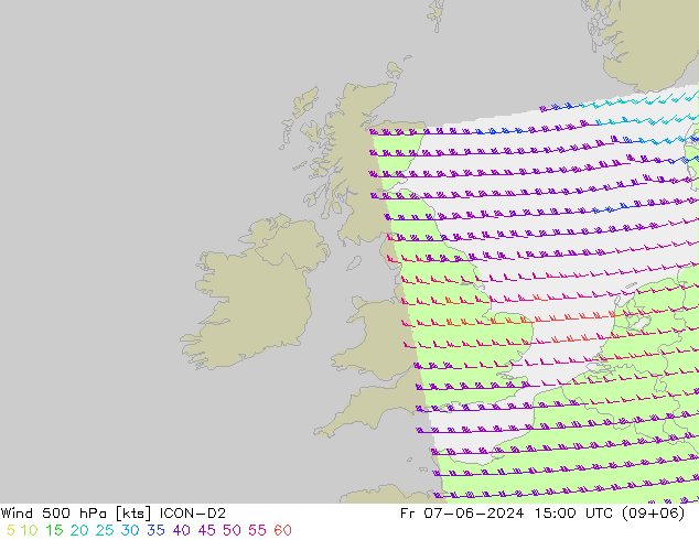 Wind 500 hPa ICON-D2 Fr 07.06.2024 15 UTC