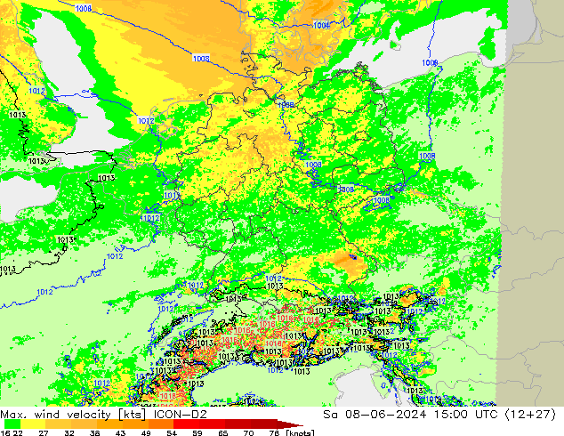 Maks. Rüzgar Hızı ICON-D2 Cts 08.06.2024 15 UTC