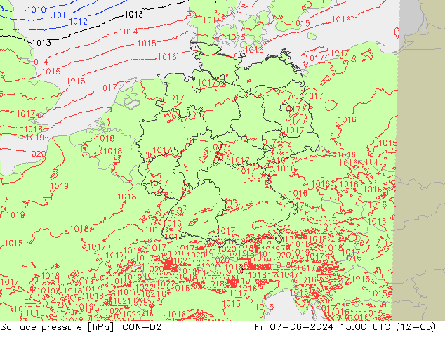 地面气压 ICON-D2 星期五 07.06.2024 15 UTC