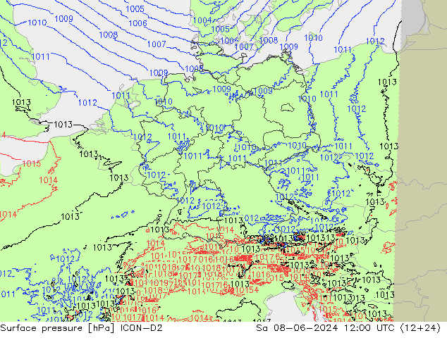 Luchtdruk (Grond) ICON-D2 za 08.06.2024 12 UTC