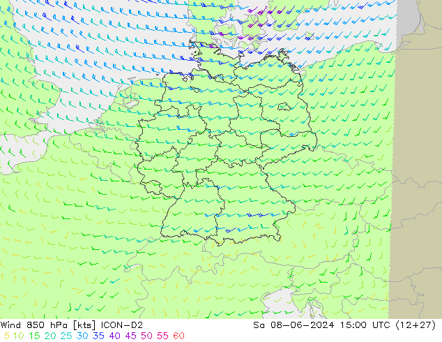 Wind 850 hPa ICON-D2 Sa 08.06.2024 15 UTC