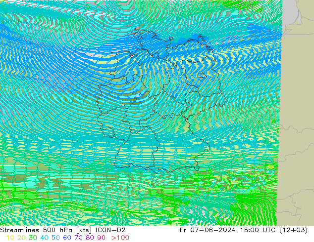 Streamlines 500 hPa ICON-D2 Fr 07.06.2024 15 UTC