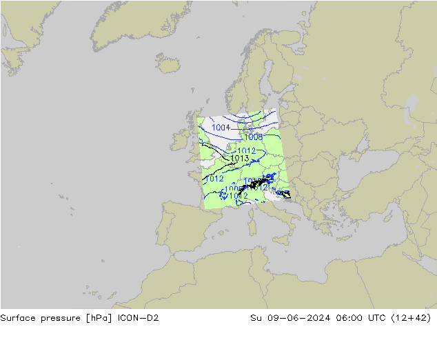 Yer basıncı ICON-D2 Paz 09.06.2024 06 UTC