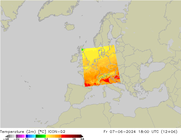 Sıcaklık Haritası (2m) ICON-D2 Cu 07.06.2024 18 UTC