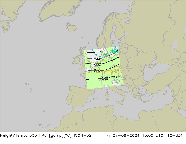 Yükseklik/Sıc. 500 hPa ICON-D2 Cu 07.06.2024 15 UTC