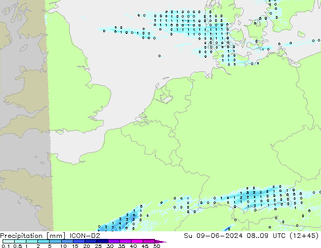 Neerslag ICON-D2 zo 09.06.2024 09 UTC