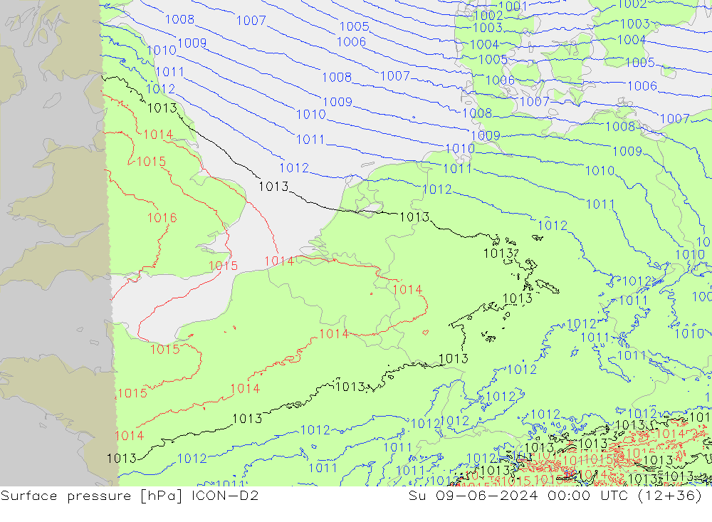 Yer basıncı ICON-D2 Paz 09.06.2024 00 UTC