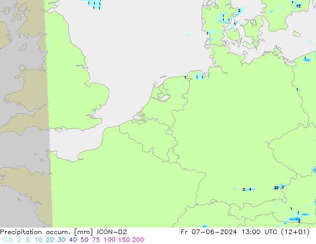 Precipitation accum. ICON-D2 Sex 07.06.2024 13 UTC