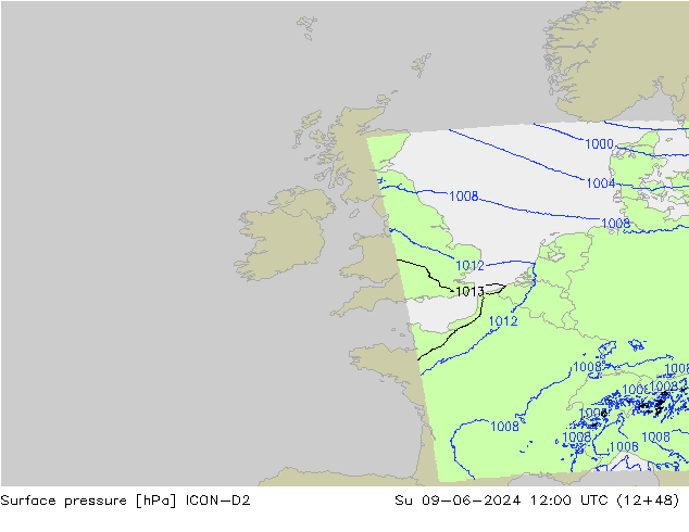 Luchtdruk (Grond) ICON-D2 zo 09.06.2024 12 UTC