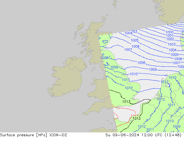 Yer basıncı ICON-D2 Paz 09.06.2024 12 UTC