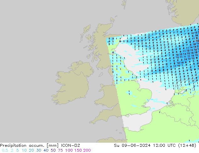 Precipitation accum. ICON-D2  09.06.2024 12 UTC