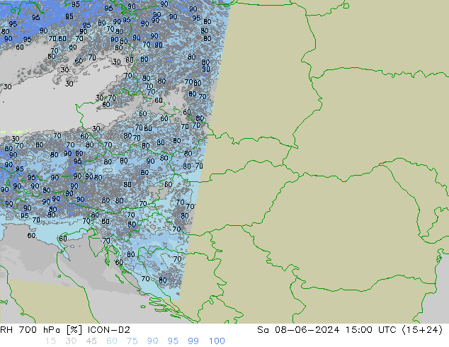 RH 700 hPa ICON-D2 Sa 08.06.2024 15 UTC