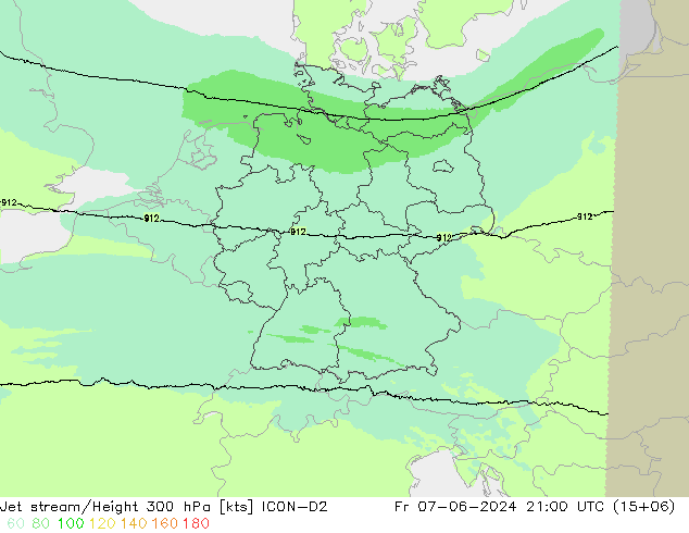 Jet stream ICON-D2 Sex 07.06.2024 21 UTC