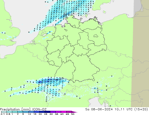 Neerslag ICON-D2 za 08.06.2024 11 UTC