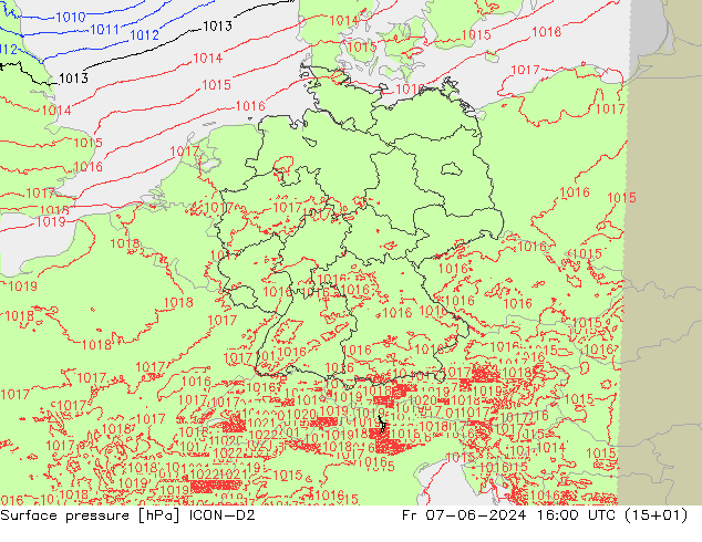 Surface pressure ICON-D2 Fr 07.06.2024 16 UTC