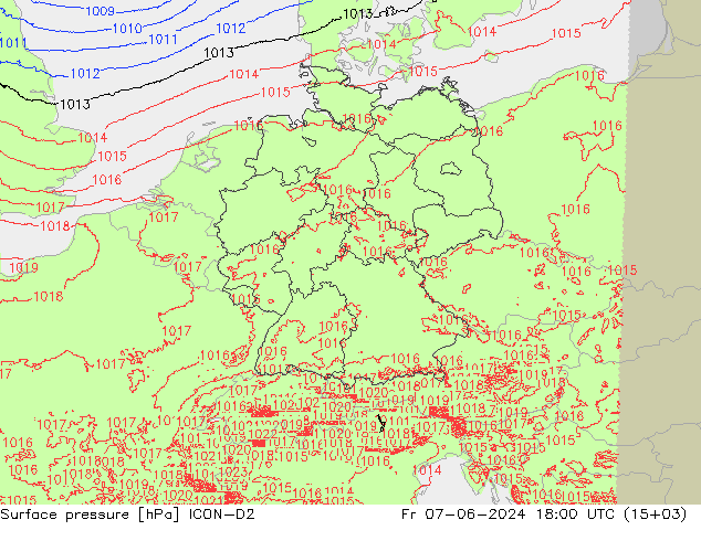 приземное давление ICON-D2 пт 07.06.2024 18 UTC