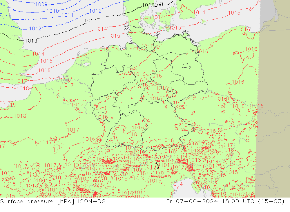 приземное давление ICON-D2 пт 07.06.2024 18 UTC