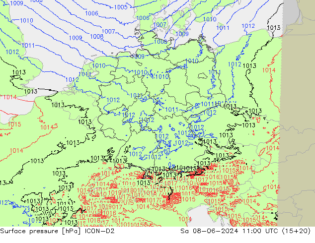 pression de l'air ICON-D2 sam 08.06.2024 11 UTC