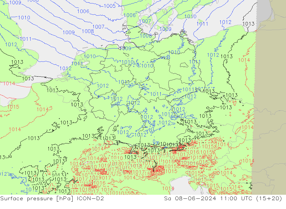 ciśnienie ICON-D2 so. 08.06.2024 11 UTC