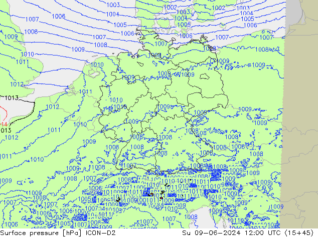 Surface pressure ICON-D2 Su 09.06.2024 12 UTC