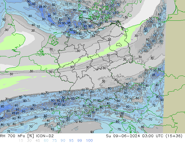 RH 700 hPa ICON-D2 dom 09.06.2024 03 UTC