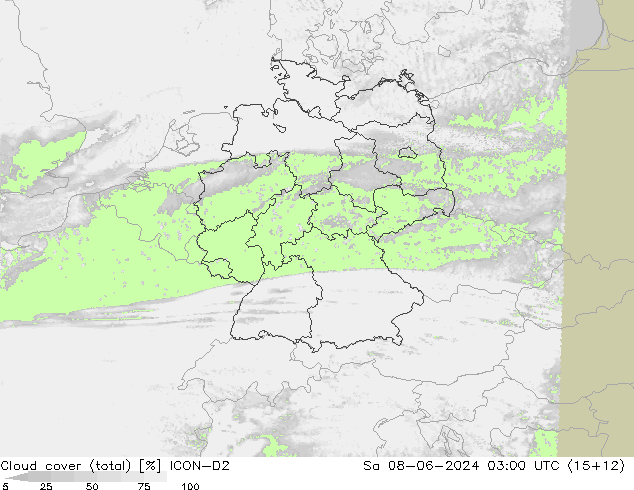 Bewolking (Totaal) ICON-D2 za 08.06.2024 03 UTC