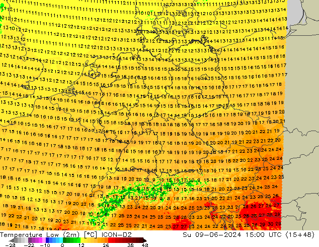 Min.  (2m) ICON-D2  09.06.2024 15 UTC