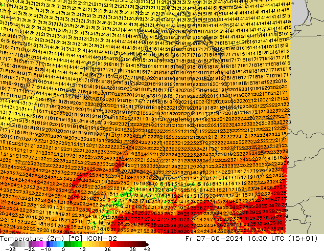 Sıcaklık Haritası (2m) ICON-D2 Cu 07.06.2024 16 UTC