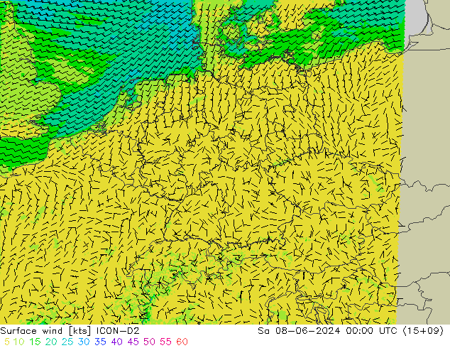 Bodenwind ICON-D2 Sa 08.06.2024 00 UTC