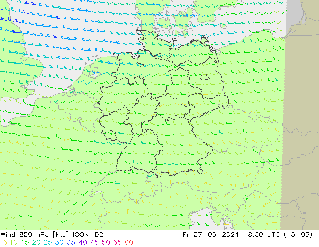 Wind 850 hPa ICON-D2 Fr 07.06.2024 18 UTC