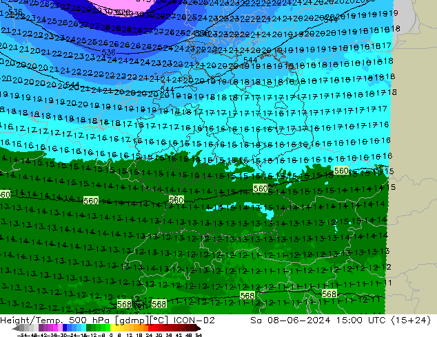 Height/Temp. 500 hPa ICON-D2 Sa 08.06.2024 15 UTC