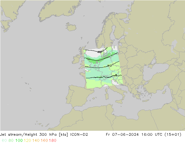 Jet stream/Height 300 hPa ICON-D2 Fr 07.06.2024 16 UTC