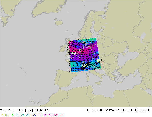 Wind 500 hPa ICON-D2 Fr 07.06.2024 18 UTC