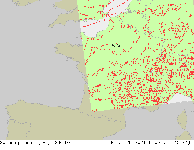 ciśnienie ICON-D2 pt. 07.06.2024 16 UTC