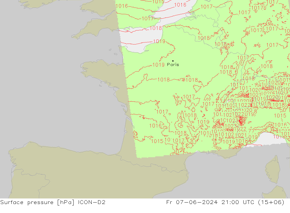 ciśnienie ICON-D2 pt. 07.06.2024 21 UTC