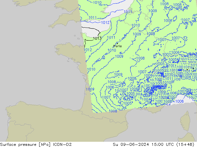 приземное давление ICON-D2 Вс 09.06.2024 15 UTC