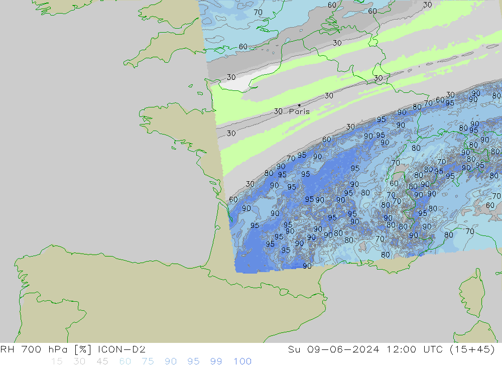 RH 700 hPa ICON-D2 Su 09.06.2024 12 UTC