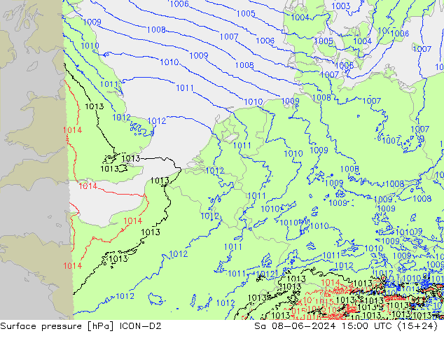 Surface pressure ICON-D2 Sa 08.06.2024 15 UTC