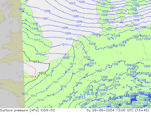 Yer basıncı ICON-D2 Paz 09.06.2024 12 UTC