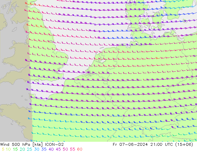 ветер 500 гПа ICON-D2 пт 07.06.2024 21 UTC