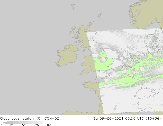 Bulutlar (toplam) ICON-D2 Paz 09.06.2024 03 UTC