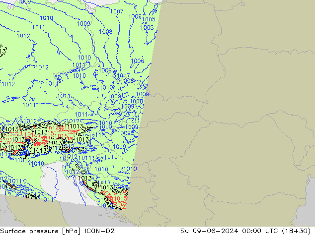 Yer basıncı ICON-D2 Paz 09.06.2024 00 UTC