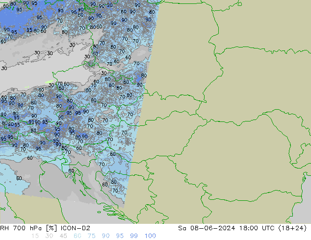 RH 700 hPa ICON-D2 So 08.06.2024 18 UTC