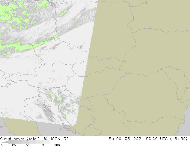 облака (сумма) ICON-D2 Вс 09.06.2024 00 UTC