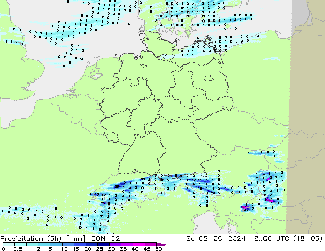 Precipitation (6h) ICON-D2 Sa 08.06.2024 00 UTC