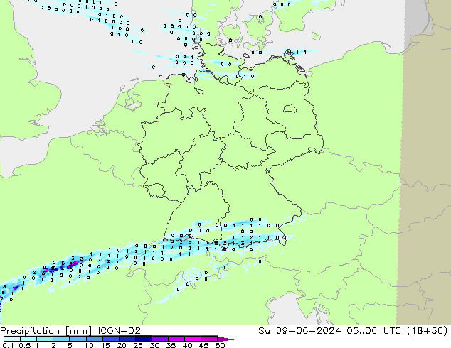 Precipitation ICON-D2 Su 09.06.2024 06 UTC
